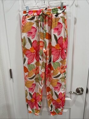 Tropical Floral Elastic-Waist Joggers - Pink Multi